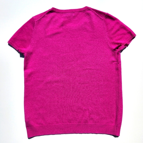 NWT Neiman Marcus Fuschia Cashmere Short Sleeve Sweater-Womens Large - Picture 4 of 6